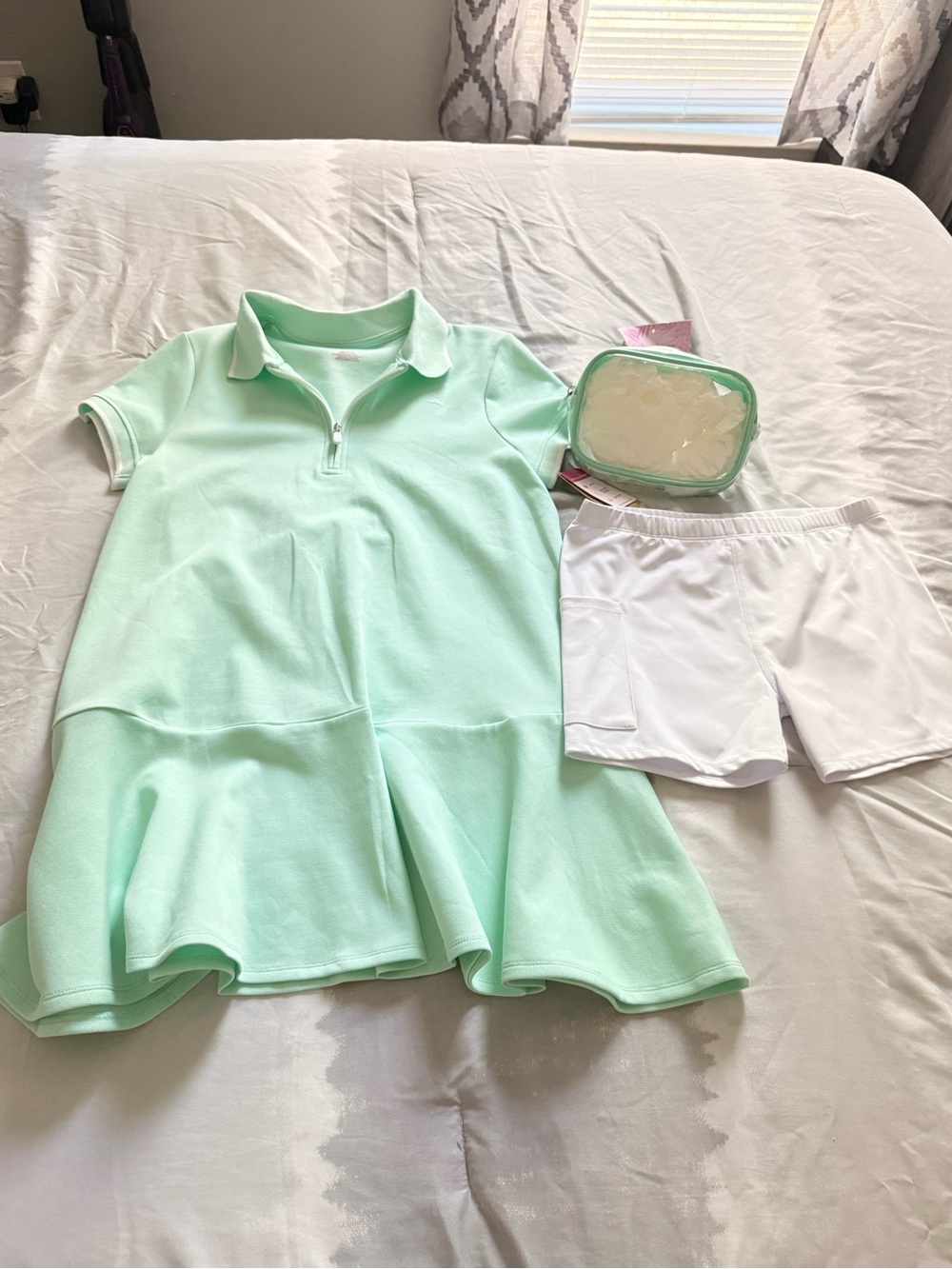 Tommy Bahama Mint Green Zip Polo Dress with White Shorts
